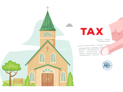 Chancel Repair Liability Insurance showing a hand with a tax bill and a church