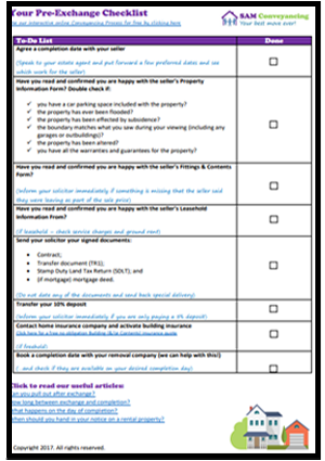 Contract Example Checklist for Conveyancing in England and Wales