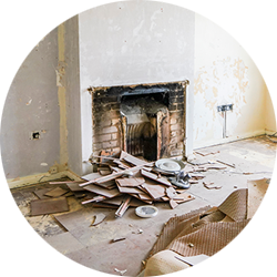 A chimney breast in a partially renovated house awaiting a structural engineer's survey from SAM Conveyancing