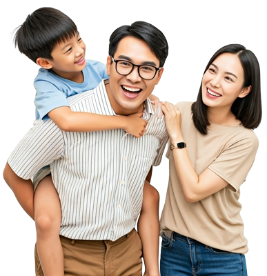 Chinese family happy together applying for a mortgage