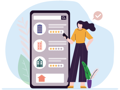 A woman stood next to her phone looking at properties to buy. SAM Conveyancing explains co ownership of property and splitting your ownership share