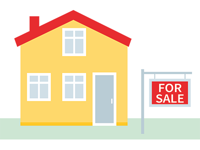 A yellow house with a red roof and a front door, next to a “For Sale” sign on the lawn | Sam Conveyancing's guide to Compulsory Purchase Orders