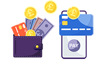 Money coming out of wallet next to mobile paying app - SAM Conveyancing's ID1 Cost
