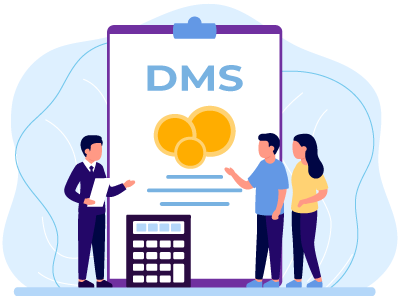 A couple stood next to their conveyancing solicitor whilst looking at a Discount Market Sale document. SAM Conveyancing explains what a discount market sale scheme is and how to buy or sell a DMS property