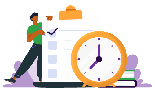 A clock representing how long between exchange and completion