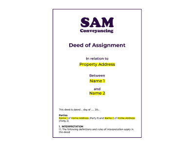 Example of a Deed of Assignment with wording for property share transfers