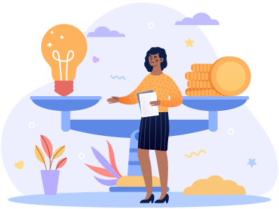 A woman stood between some scales with coins on one side and a lightbulb on the other. SAM Conveyancing explains the role of a valuation expert witness