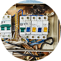Poor electrical wiring with scorch marks, flagged in a RICS Home Survey from SAM Conveyancing