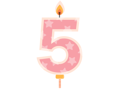 A big candle with the number '5' on top, representing a Help to Buy Repayment After 5 Years. A guide from SAM Conveyancing