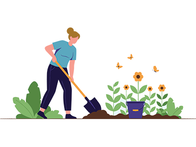 Image of a woman gardening. SAM Conveyancing's Japanese Knotweed guide.