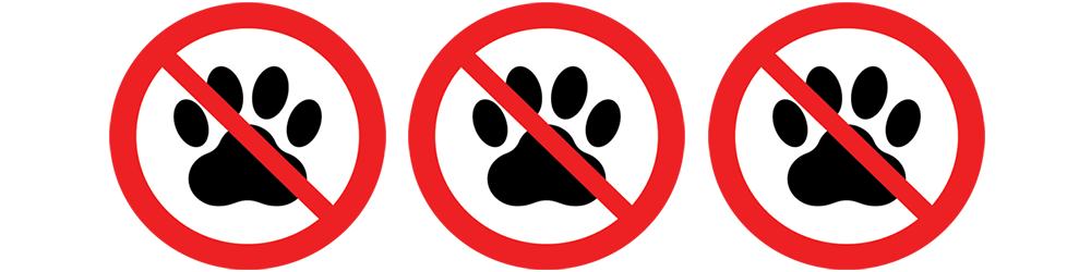 Can you have pets in a leasehold property and what you can do about a Leasehold No Pets Clause, from SAM Conveyancing. A red strike-through circle containing a black paw print.
