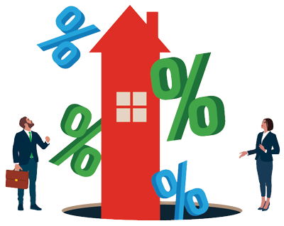 Married couple in business suits looking at a property price go up as they change from joint tenants to tenants in common
