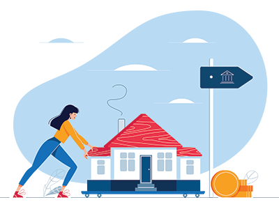 A SAM Conveyancing client pushing a house toward a new mortgage lender, representing a stress-free mortgage from our panel of expert solicitors.