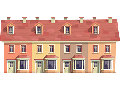 Row of council houses. SAM Conveyancing's Right to Buy Extension guide