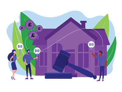 A man Selling a Property at Auction, to competing bidders. SAM Conveyancing's guide on the Auction conveyancing process