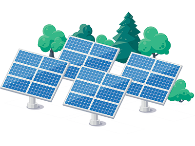A Solar Farm showing four panels of photovoltaic cells generating electricity from sunlight. Read SAM Conveyancing's guide on Living Near a Solar Farm