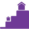 A house climbing a set of stairs, representing staircasing your shared ownership property with conveyancing from SAM