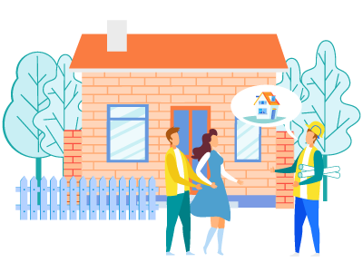 A couple talking to a builder in front of their new build home. SAM Conveyancing explains if you pay stamp duty on new builds