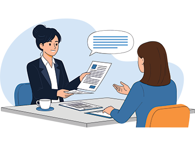 A woman speaking with her solicitor. SAM Conveyancing's What does a solicitor do for the buyer guide.