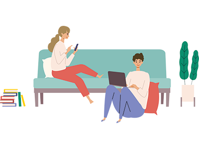 An unmarried couple sitting in a house using a laptop to decide if they need to get a cohabitation agreement