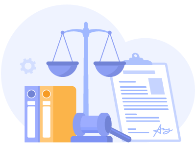The scales of justice sat next to a gavel, a title deed document, and some folders. SAM Conveyancing explains when to instruct a solicitor when buying a house