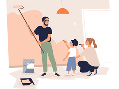A family decorating their home with paint | SAM Conveyancing's guide to what improvements add to your home's value