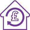 A house containing a £ sign encircled in an arrow, representing a remortgage with SAM Conveyancing